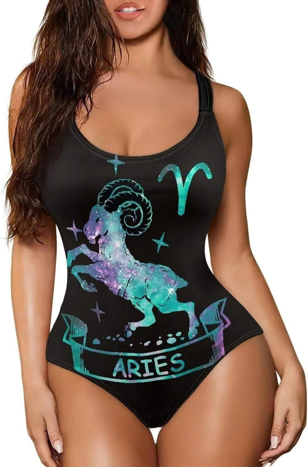 Sleeveless One-piece Swimwear for Women Sexy Backless Tank Suit Breezy Holidays Outfit Starry Style Zodiac Parint