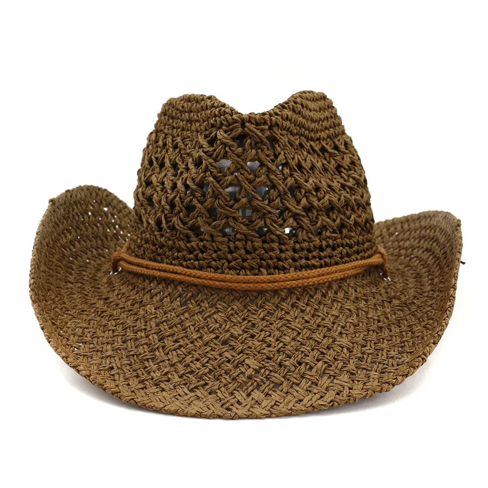 Straw Cowboy Hats Western Cowboy Handmade Straw Hat Bowler Hat Women's Outdoor Beach