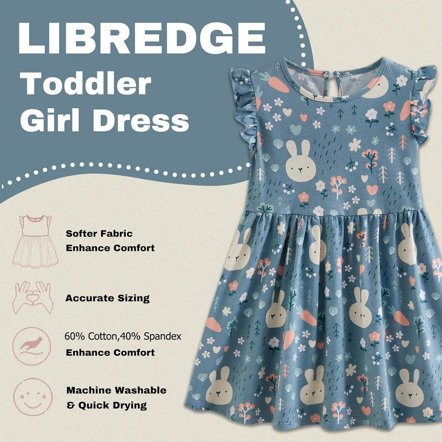 Toddler Girls Dress Ruffle Sleeve Casual Print Dresses Kids Summer Clothes 3-8 Years