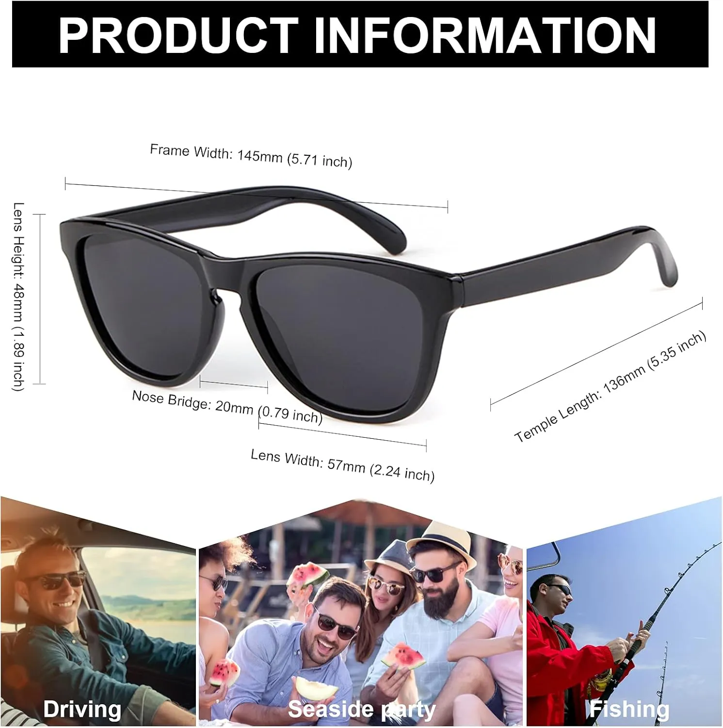 VIA LEECA Polarized Sunglasses for Women Men, Classic Retro Mirrored Reflective Square Designer Style Sun Glasses