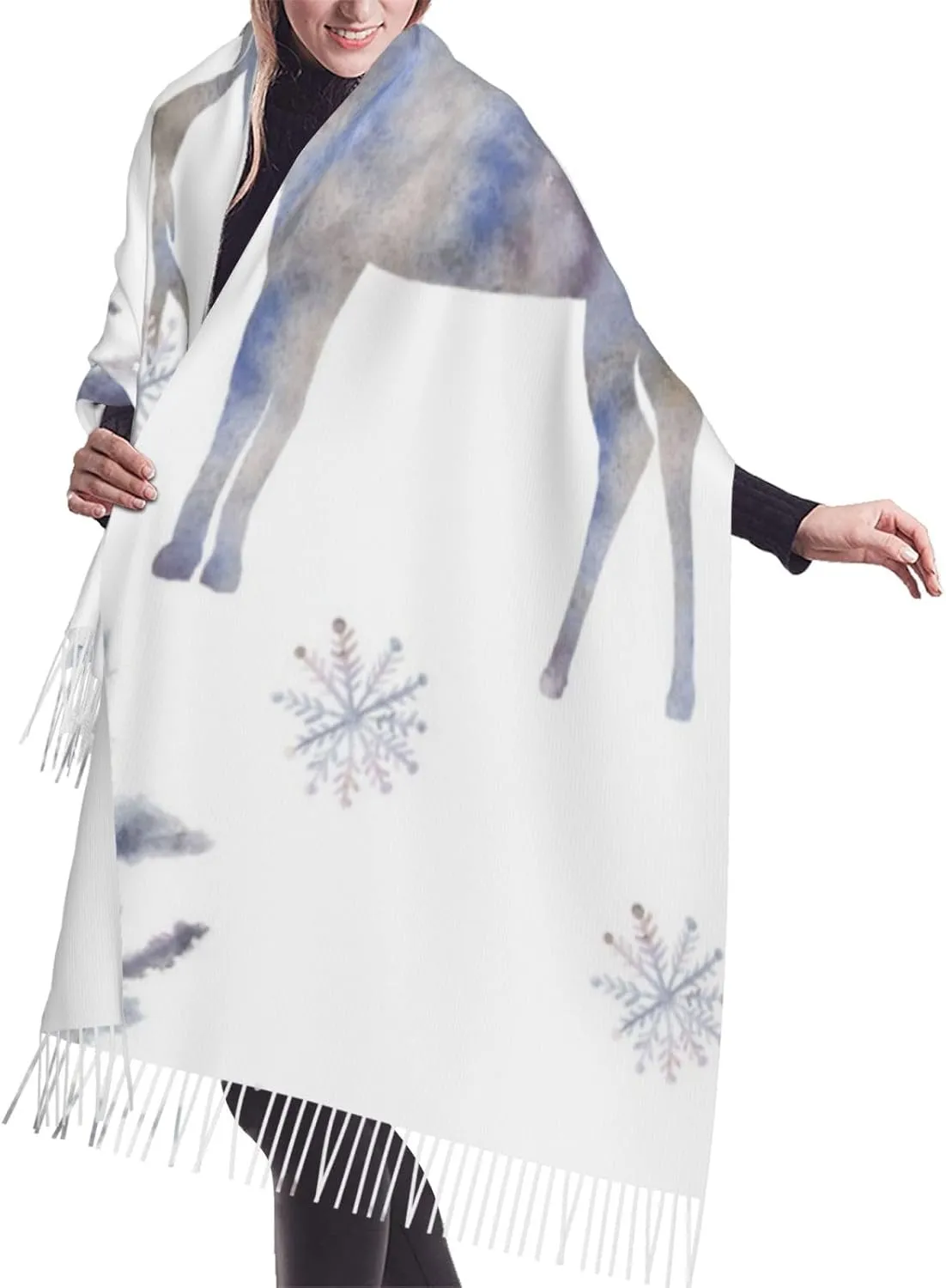 Watercolor Deer Cashmere Fringe Scarf Autumn And Winter Silk Scarves - Fashion Accessory Ideal Gift