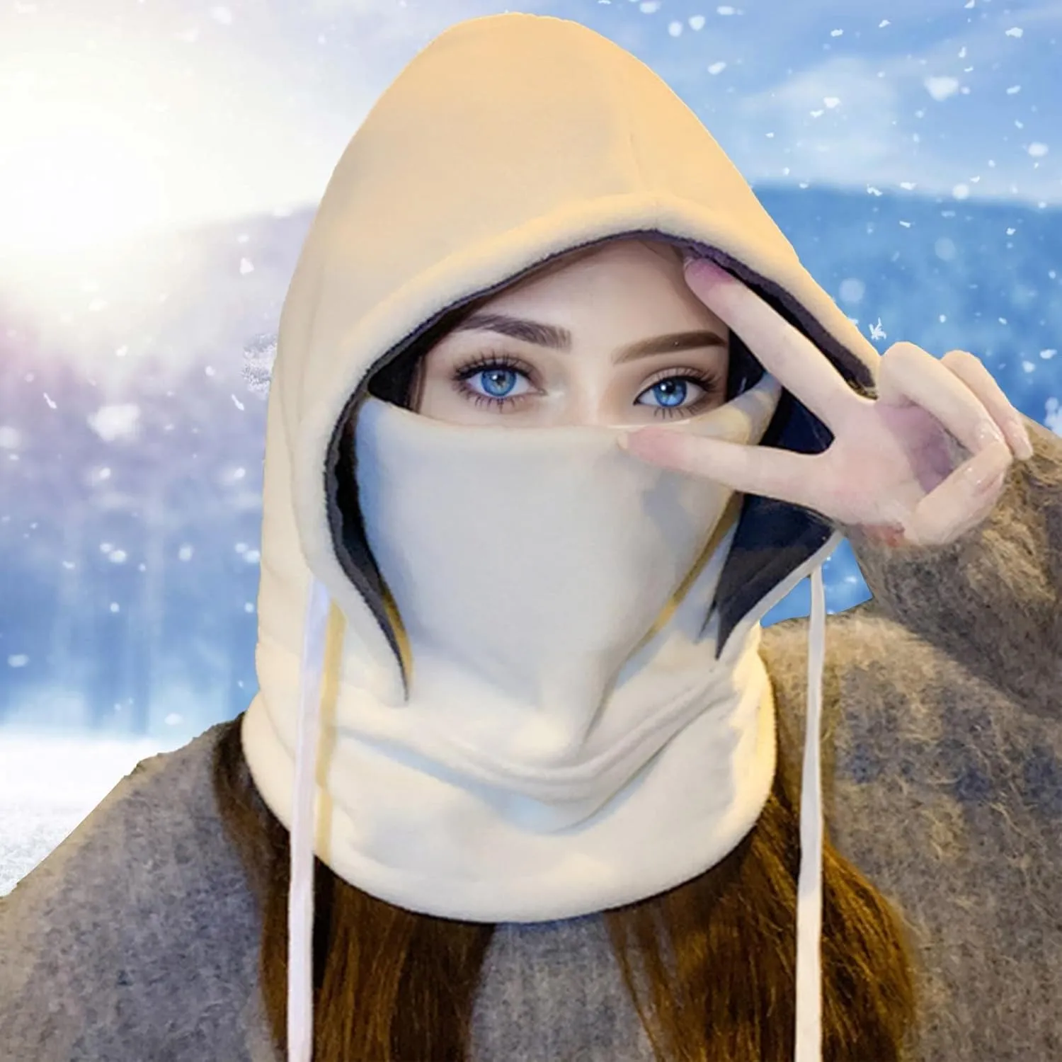 Winter Ski Mask for Men Women Solid Color Face Mask Hat Neck Windproof Hooded Scarf Cold Weather Warm Face Cover