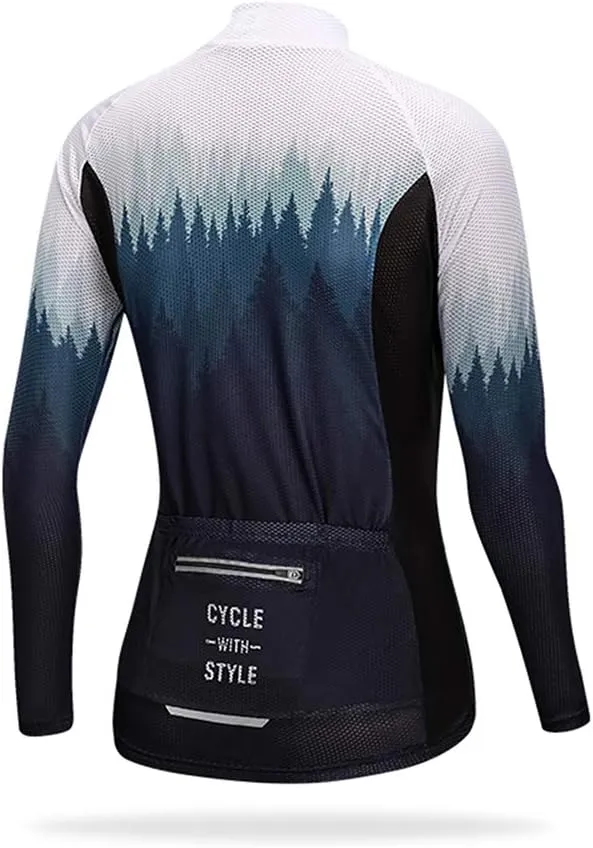 Women's Long Sleeve Cycling Jersey Bike Shirt Quick Dry Breathable Bicycle Clothing Bike Top with 4 Pockets