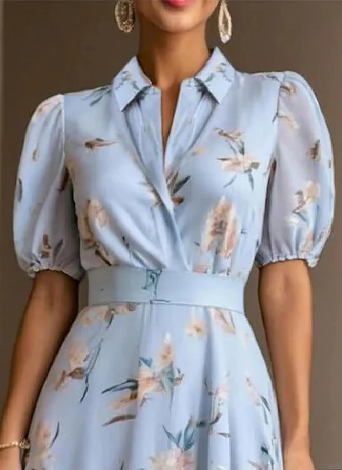 Women's Maxi Dresses Casual Spring Breezy Floral Print Collared Blue Short Sleeve Shift Flowy Summer Dress