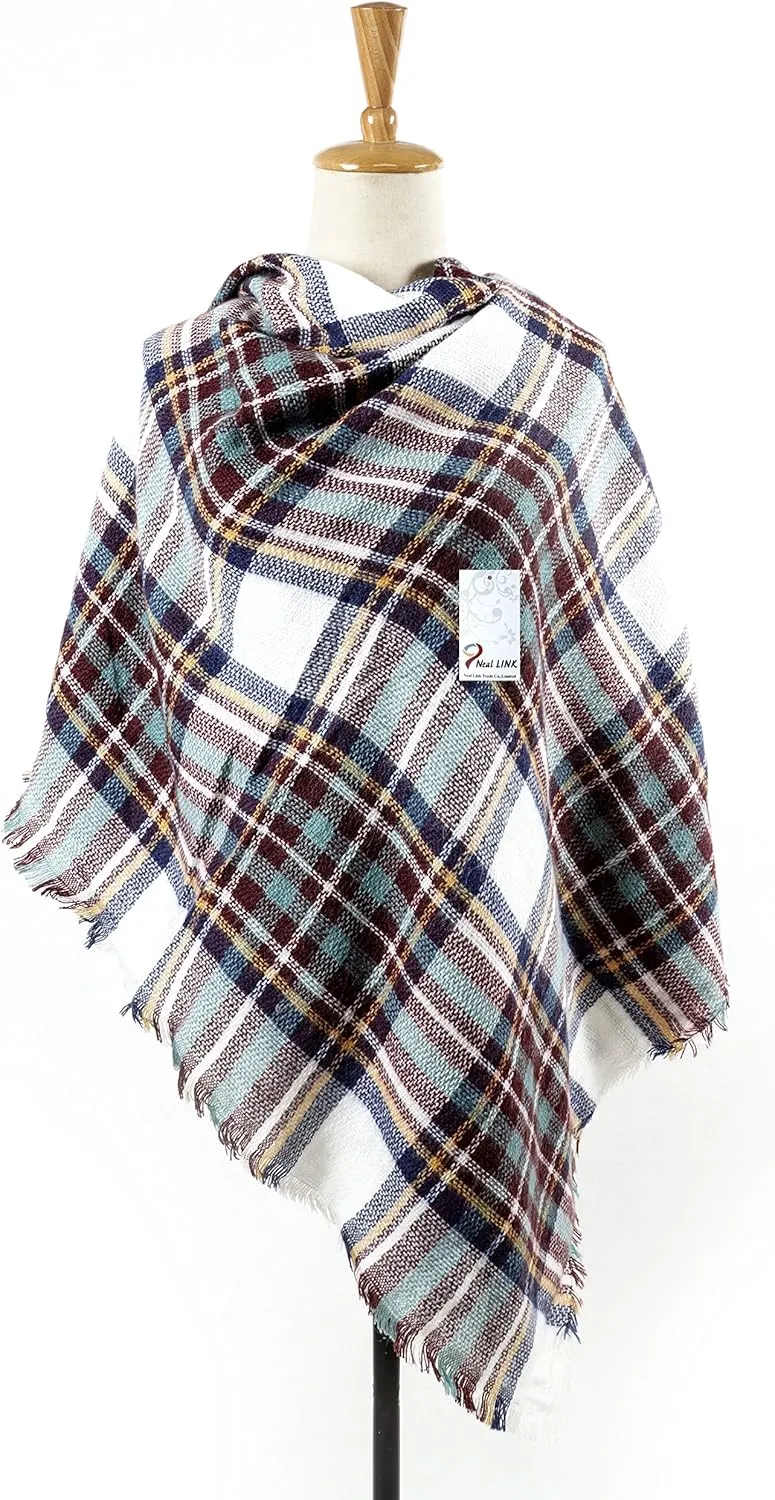 Women's Plaid Scarf Blanket Wrap Oversized Chunky Scarves Tartan Shawls