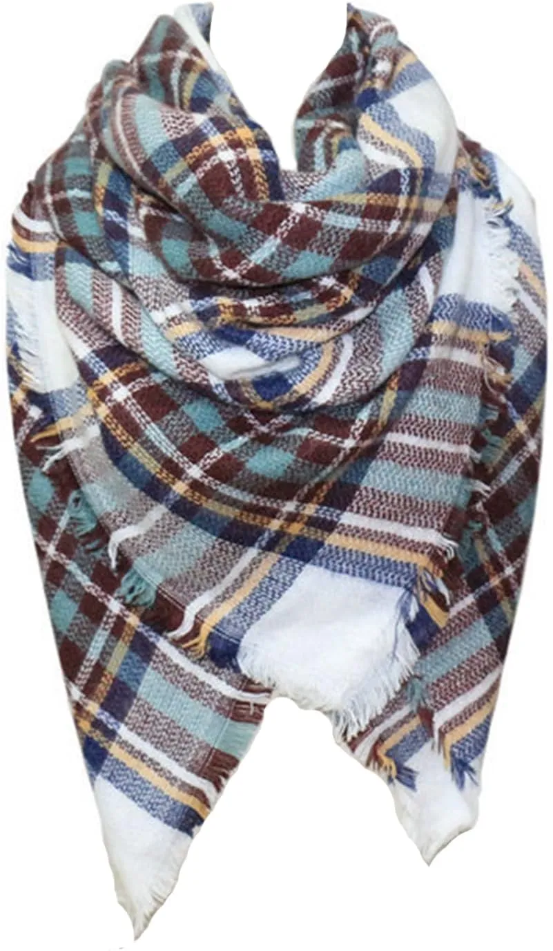 Women's Plaid Scarf Blanket Wrap Oversized Chunky Scarves Tartan Shawls