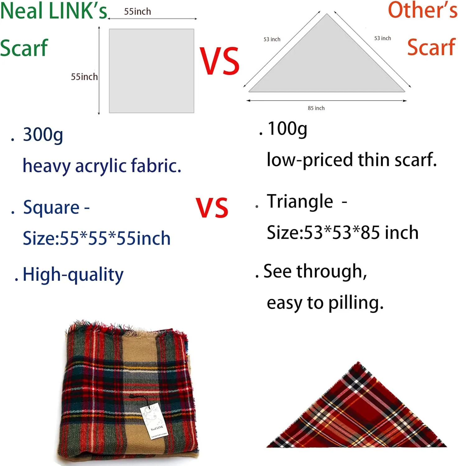 Women's Plaid Scarf Blanket Wrap Oversized Chunky Scarves Tartan Shawls