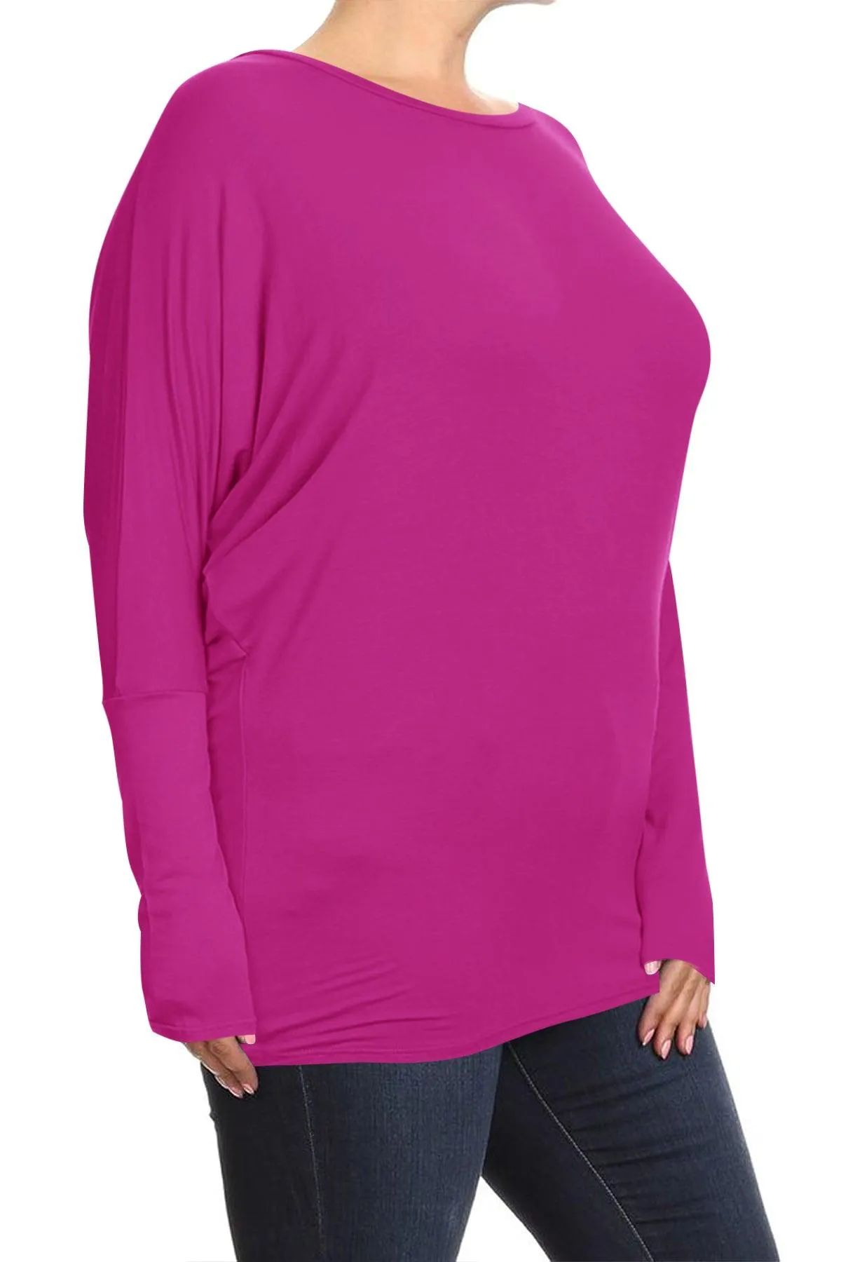 Women's Plus Size Dolman Long Sleeve Solid Loose Fit Tunic Top