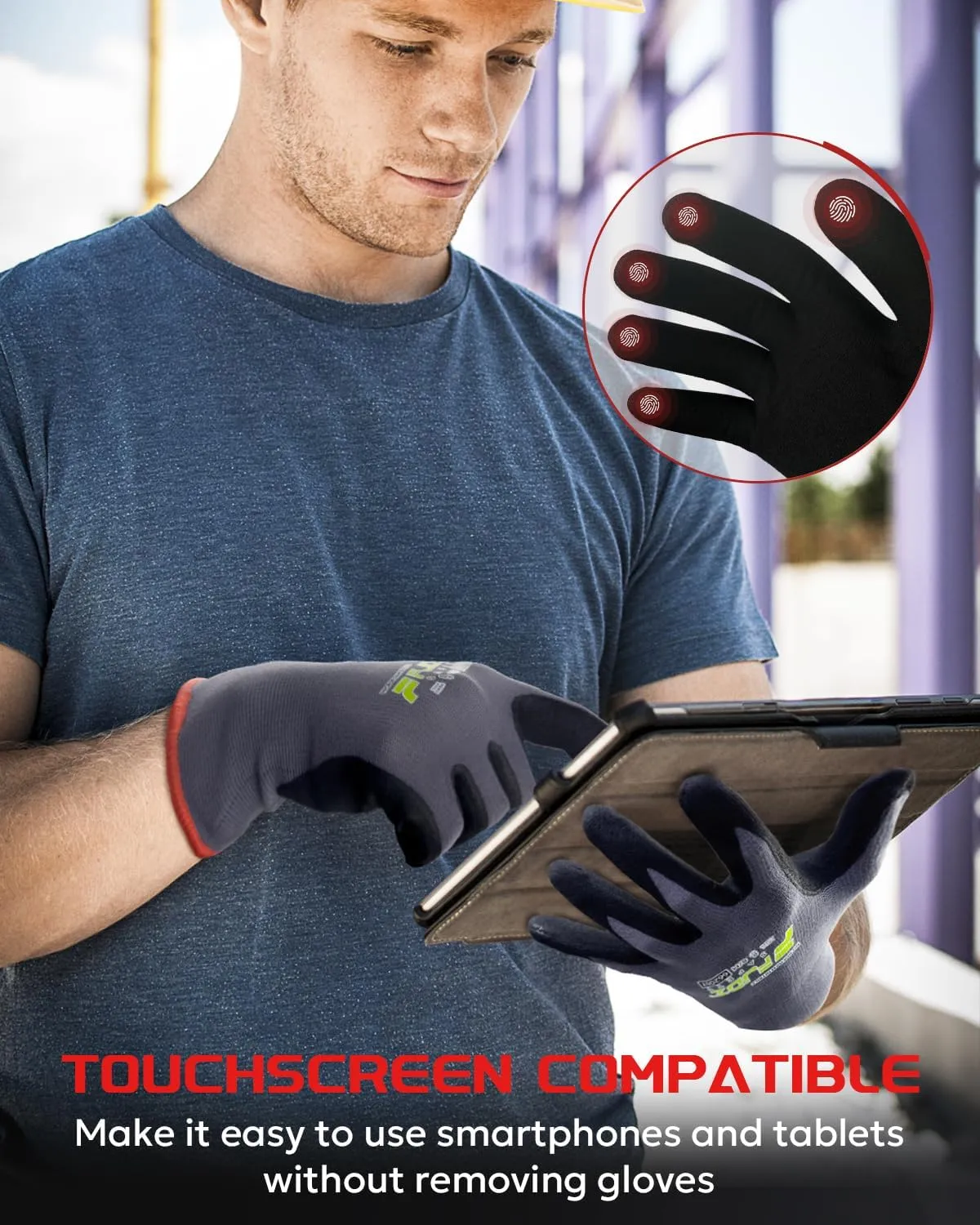 Work Gloves with Grip,12 Pairs Thin Breathable MicroFoam Nitrile Coated Durable Touchscreen Glove Men Women