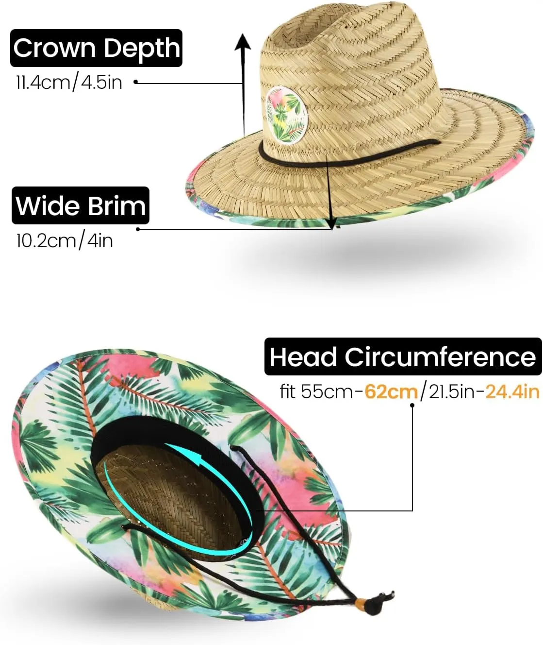 Zylioo Oversize XXL Straw Hat for Men,XL Women Wide Brim Lifeguard Hat,Large Beach Sun Hat UPF 50  for Sun Protection